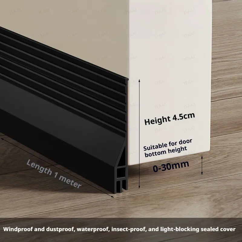 3-layer Anti-Cold Door Bottom Seal Strip Self-adhesive 28/45mm Height TPE Windproof Noise Reduction Window Gap Weather Strip Qme Large Black 2Pcs