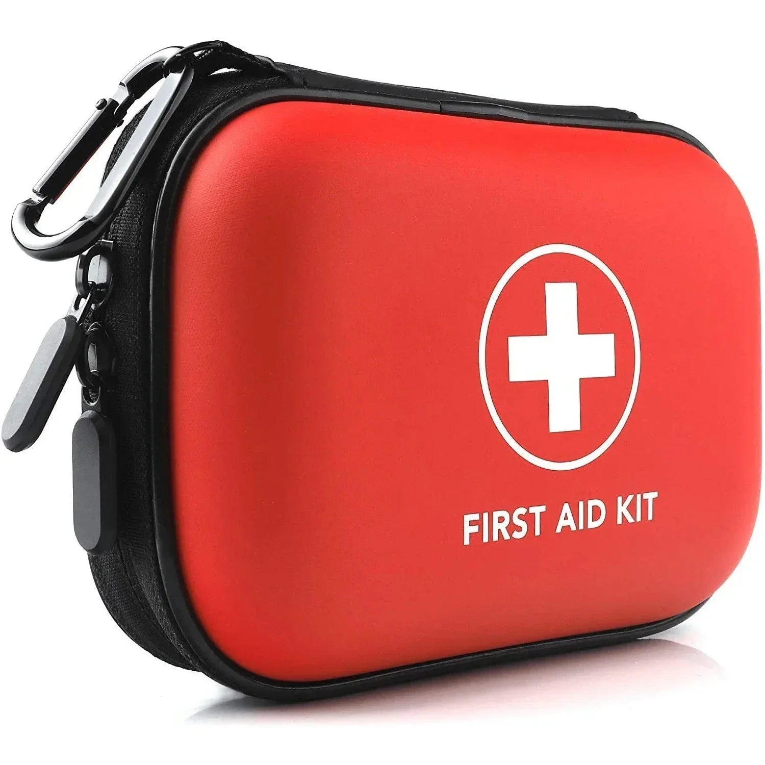 Compact Hard-Case First Aid Kit with Carabiner – Portable Emergency Medical Bag for Outdoor, Travel & Home Qme red bag