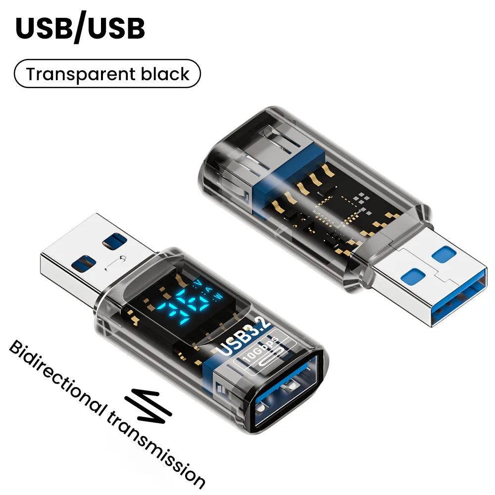 10Gbps USB 3.2 Digital LED Display Adapter USB Male to Type C Converter Fast Charge Data Transmission Adapter For Laptop iPhone Qme USB to USB