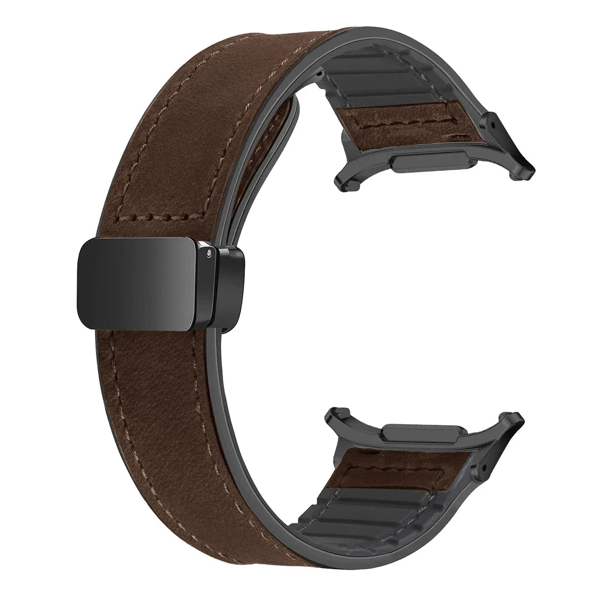 Leather Silicone Strap For Samsung Galaxy Watch 7 Ultra 47mm Magnetic Band Bracelet for Galaxy Watch 7 Ultra 47mm Correa Qme DBrown-B For watch 7ultra47MM