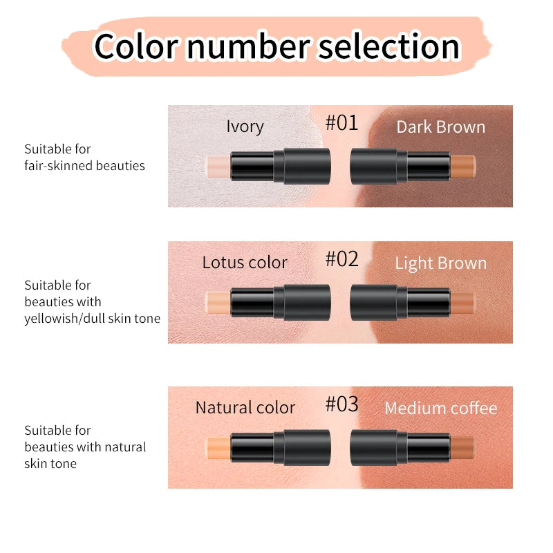 2-in-1 Dual-ended Contour & Highlight Stick, multifunctional facial contour stick, creates V-face and nose shadow, long lasting Qme