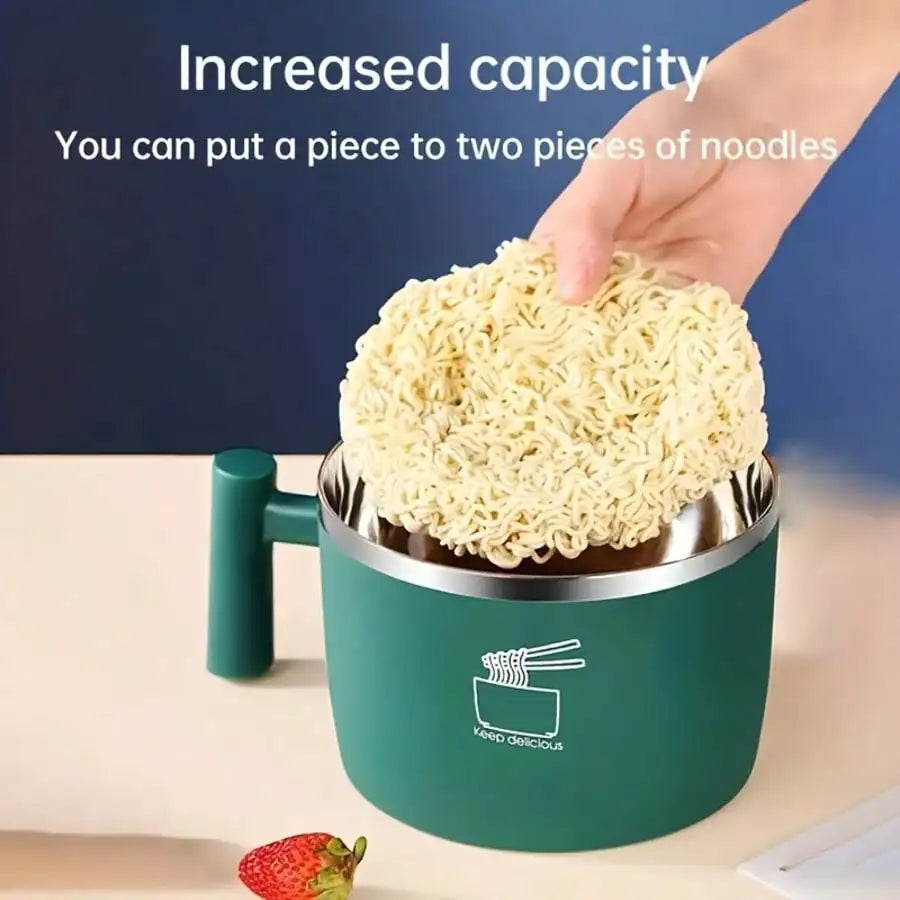 Stainless Steel Heat Preservation Bowl Instant Noodle Cover Lunch Box Qme green