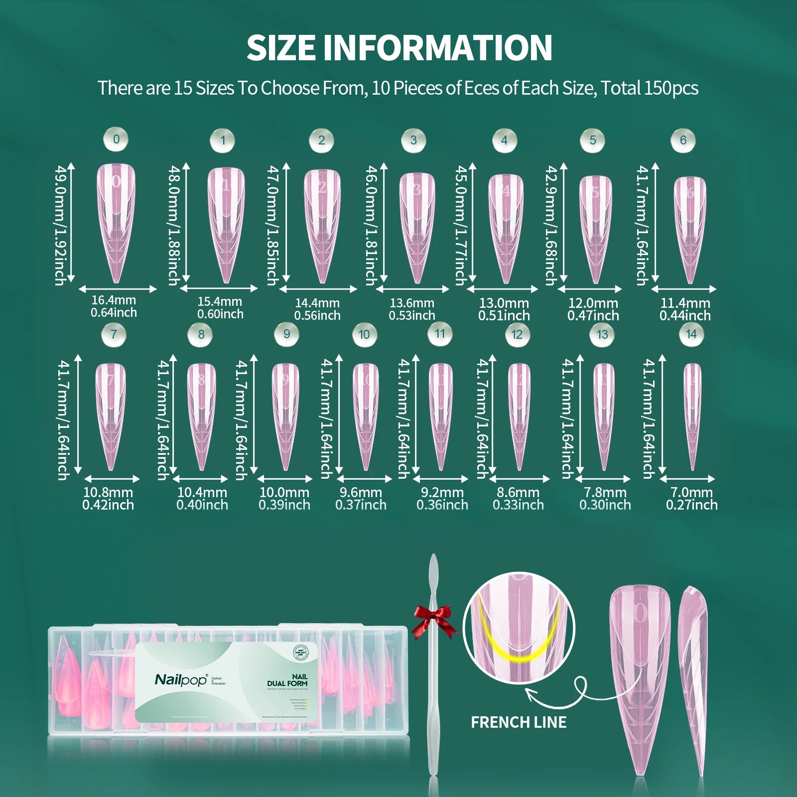 Nailpop Nail Dual Forms 15Sizes Stiletto Extension Gel Full Cover Qme JM32-Red 150