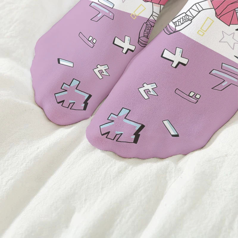 1 Pair Women Mid-tube Stockings Cartoon Anime Personality Printed Qme