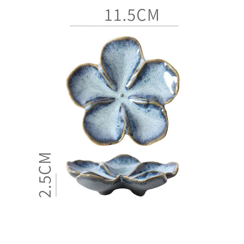 Retro Kiln-Baked Ceramic Petal-Shaped Dipping Plate, Lightweight Seasoning & Sauce Dish for Home & Restaurant Use Qme 12
