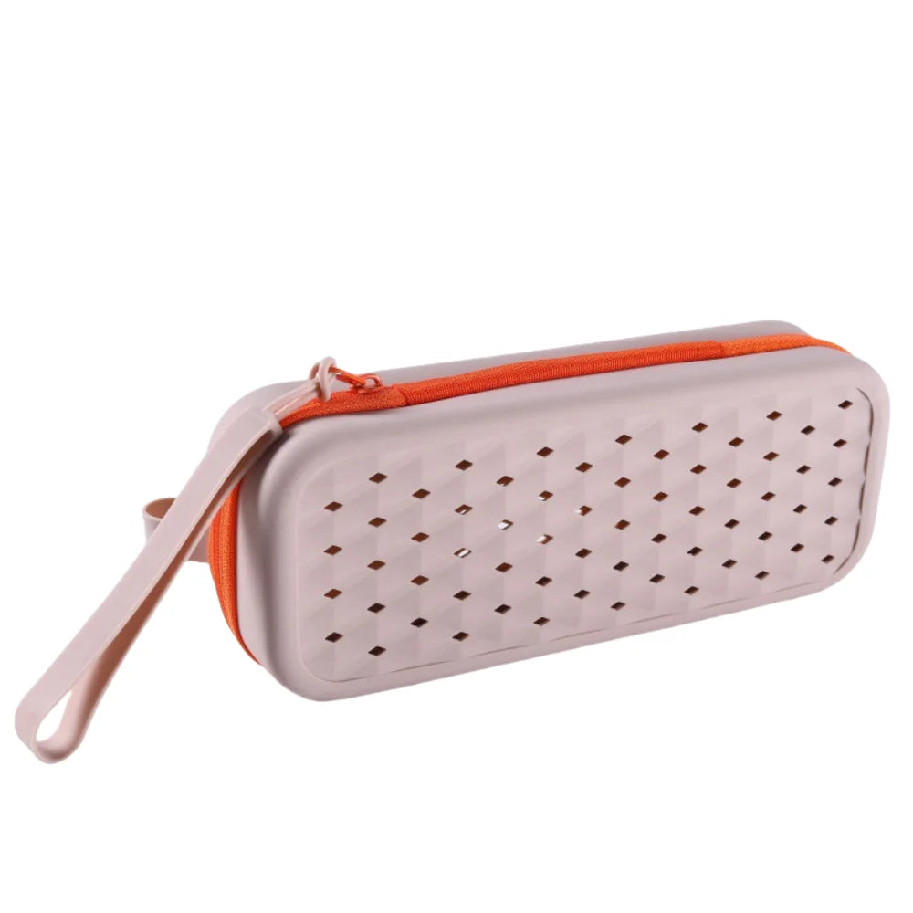 Portable Silicone Swim Goggle Case Waterproof Breathable Swimming Goggles Protection Box with Drain Hole with Carabiners Qme Beige