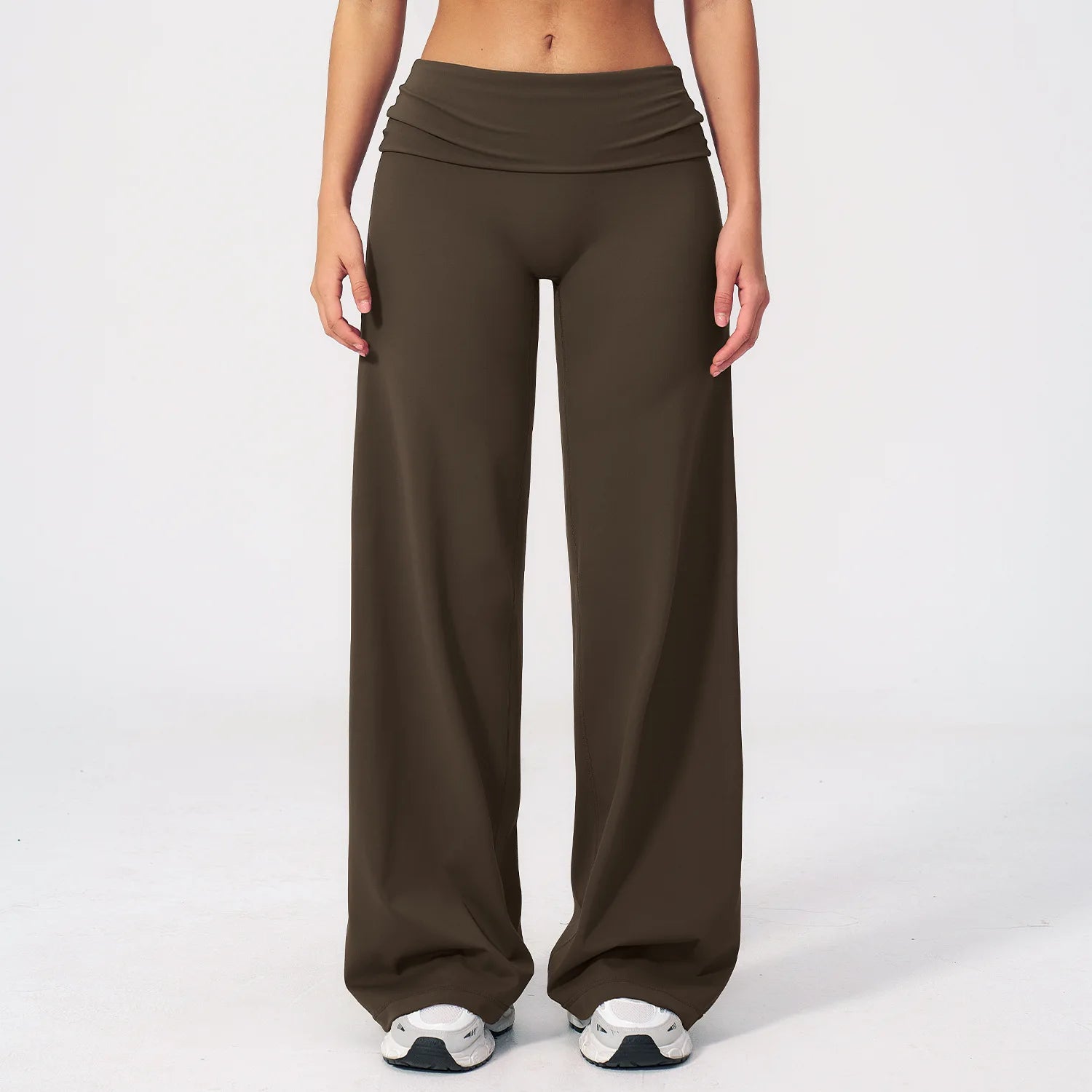 A Gym Pilates Running Workout Pants Women Low Waist Straight Leg Trousers with Fold Waist Nude Feeling Soft Yoga Underwear Qme Black Coffee XL
