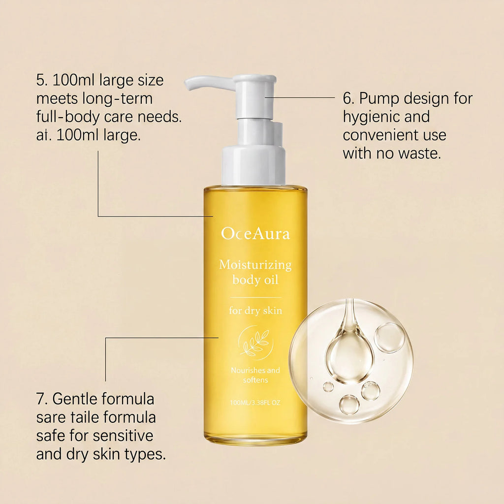OceAura Moisturizing Body Oil Castor Seed Infused Dry Rough Skin Repair Itch Relief Non-Greasy Fast Absorbing Hydrating Lotion Qme