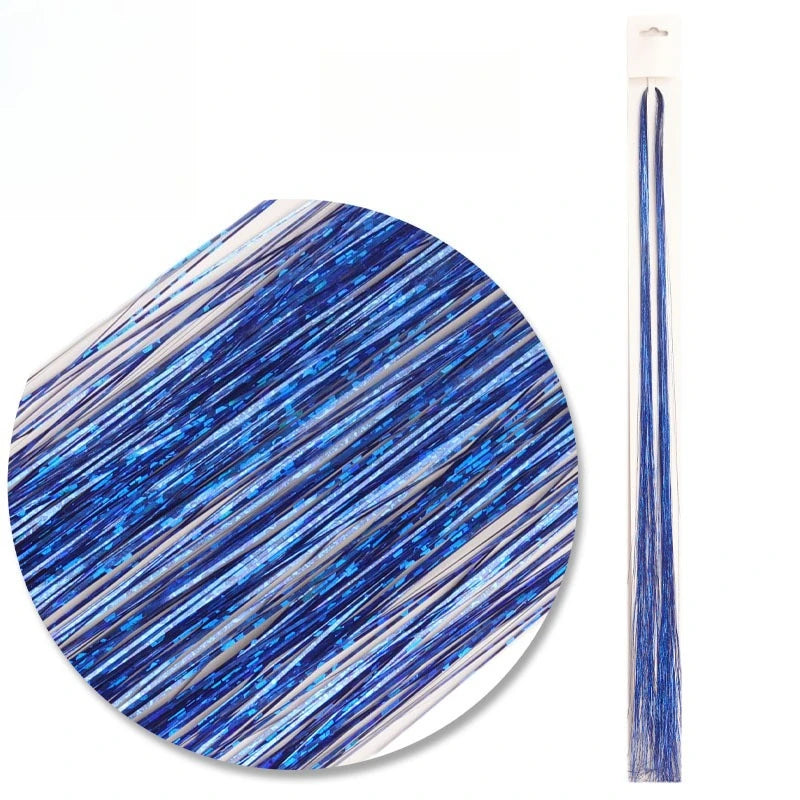Fairy Hair Tinsel Strands Glitter Sparkle Hair Streaks Shiny Synthetic Hair Extensions For Party Cosplay Daily Hair Decor Qme Blue 7pcs