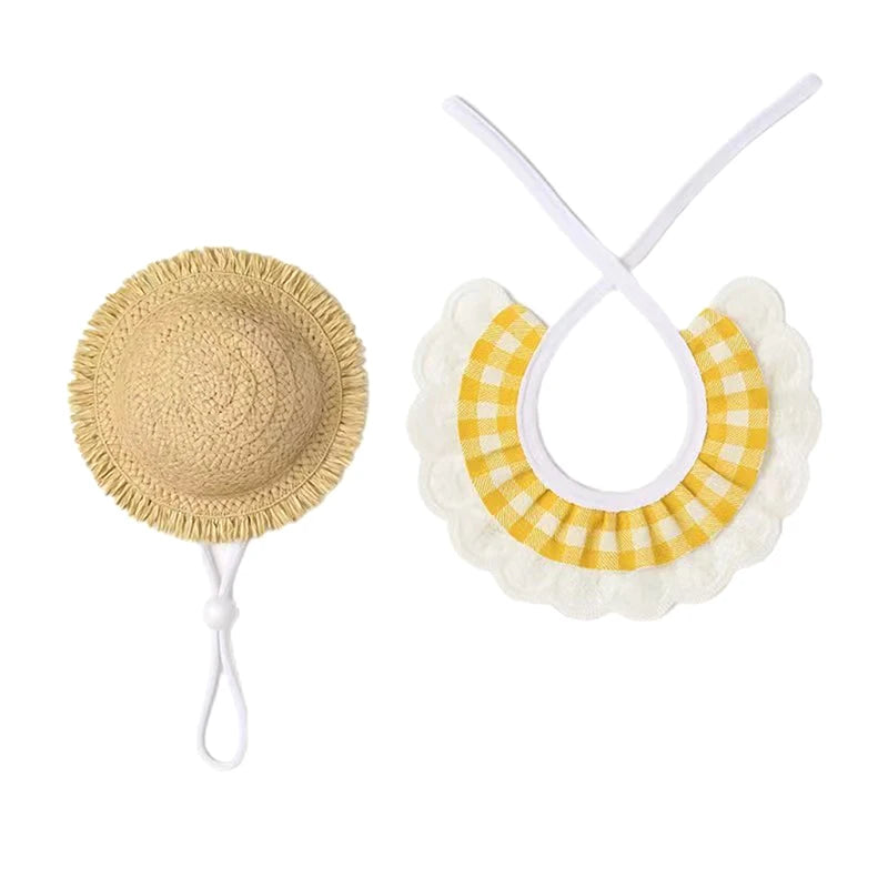 Wear Windproof Rope Puppy Straw Hat Creative Porch Pet Dog Cat Qme Yellow