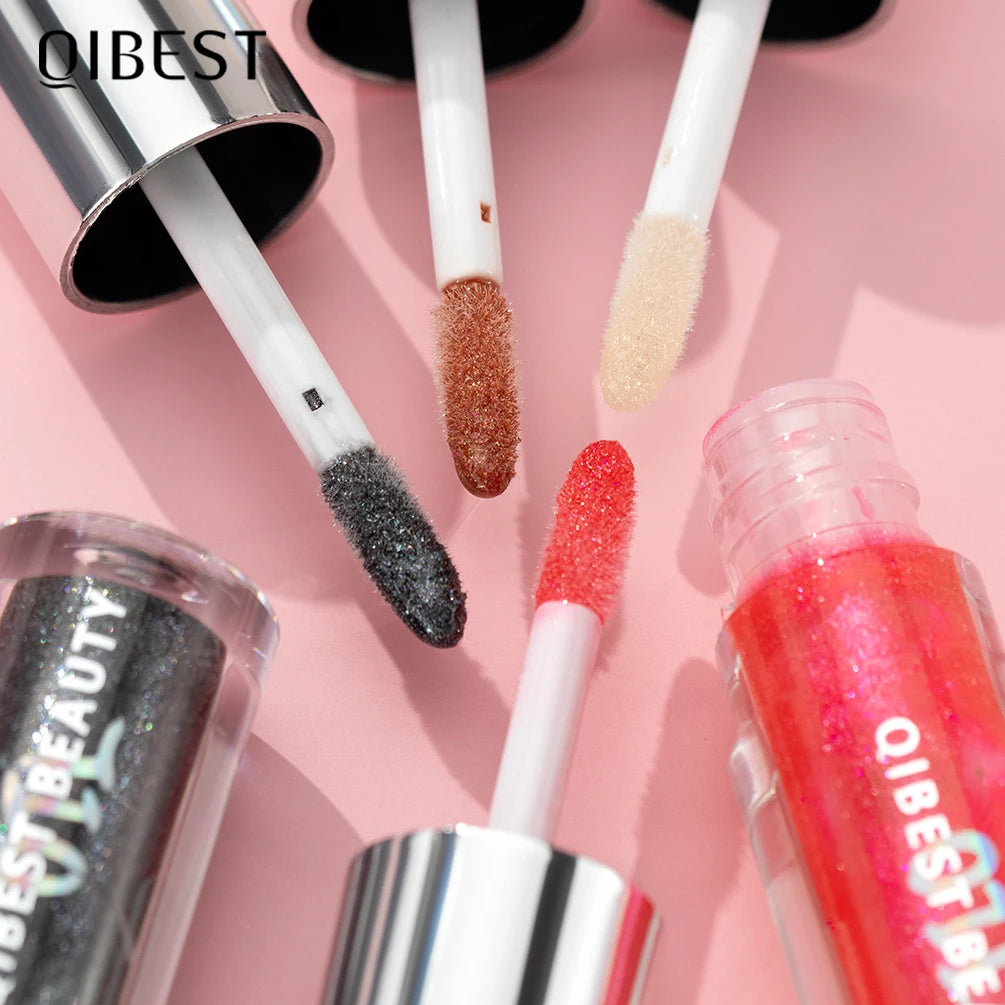 QIBEST 8 Colors Glitter Lip Gloss Makeup Sets Lasting Shiny Shimmer Lip Glaze Makeup Lip Tint Moisturizing Lip Balm Oil Lipgloss Qme