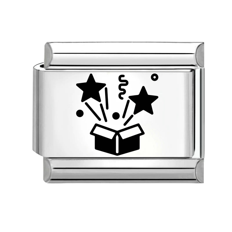 Trendy New Fashion English Words Happy Birthday Big Cake Charm Italian Links Fit 9mm Stainless Steel Bracelet DIY Making Jewelry Qme Style 16