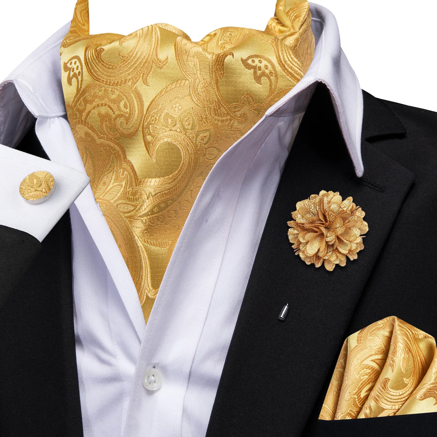 Hi-tie Mens Ascot Brooch Black Blue Red Gold Purple Paisley Cravat Qme AS-1159 XH-0036