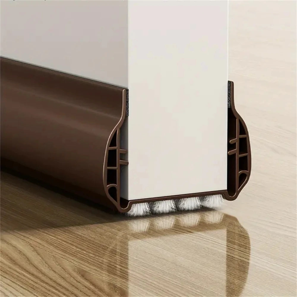1-4pcs PVC Door Bottom Sealing Strip with Brush Multiple Dustproof Soundproof Washable Weather Strip Snap-In Mount Stripping Qme Brown(93cm) 4PCS(Recommend)