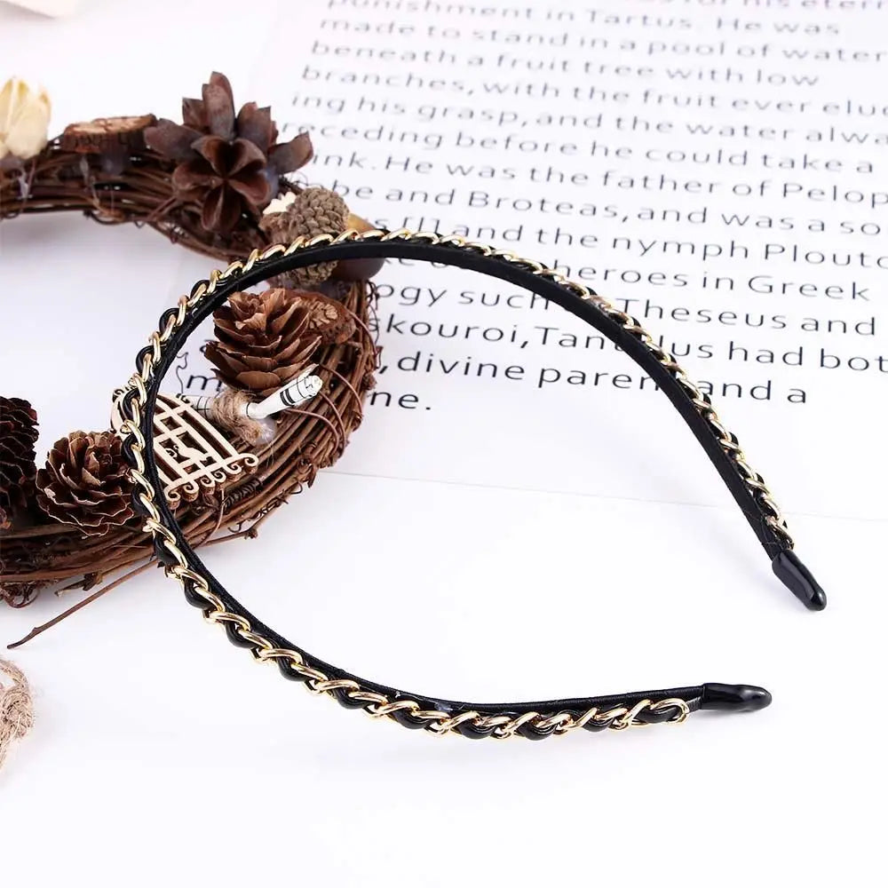Cool Girl Women Black Gold Punk Headwear Hair Accessories Band PU Qme