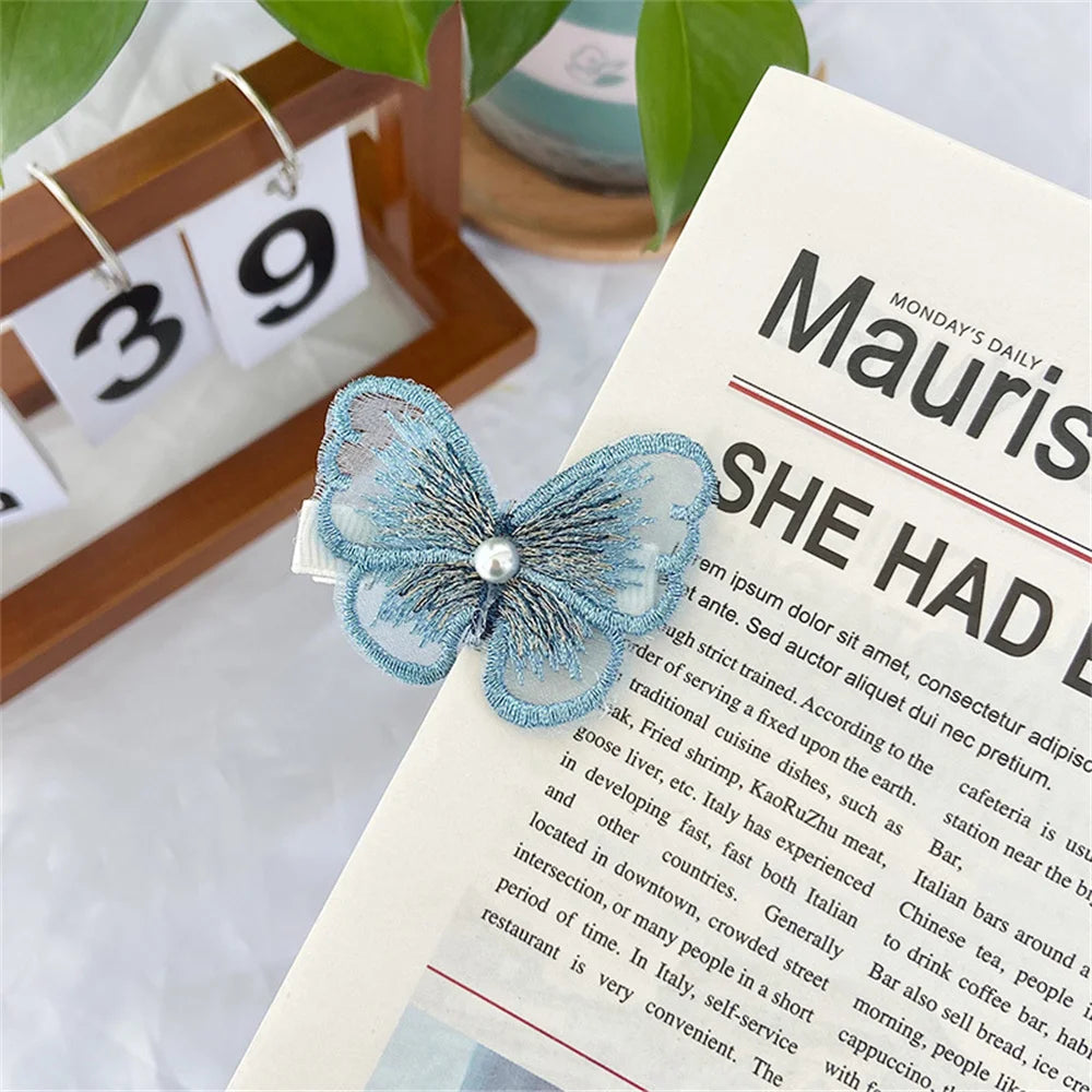 Retro Cute Embroidery Butterfly Exquisite Hairpin Girl Side Clip Top Clip Korean INS Girl Sweet Hairpin Trend Accessories Qme 4(2pcs) Size fits all