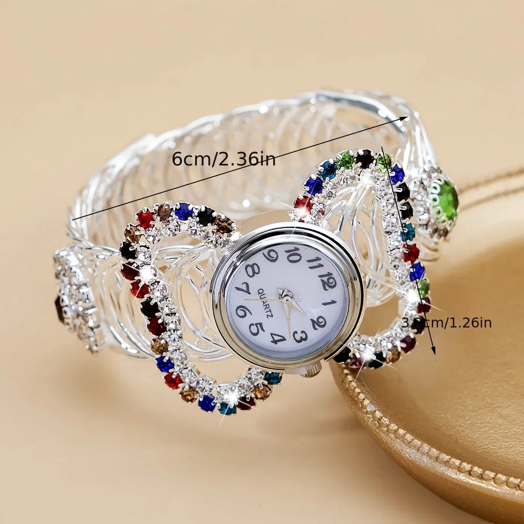 Women's Watch Baroque Rhinestone Quartz Cuff Bangle Watch Butterfly Shaped Analog Party Dress Wrist Watch Qme