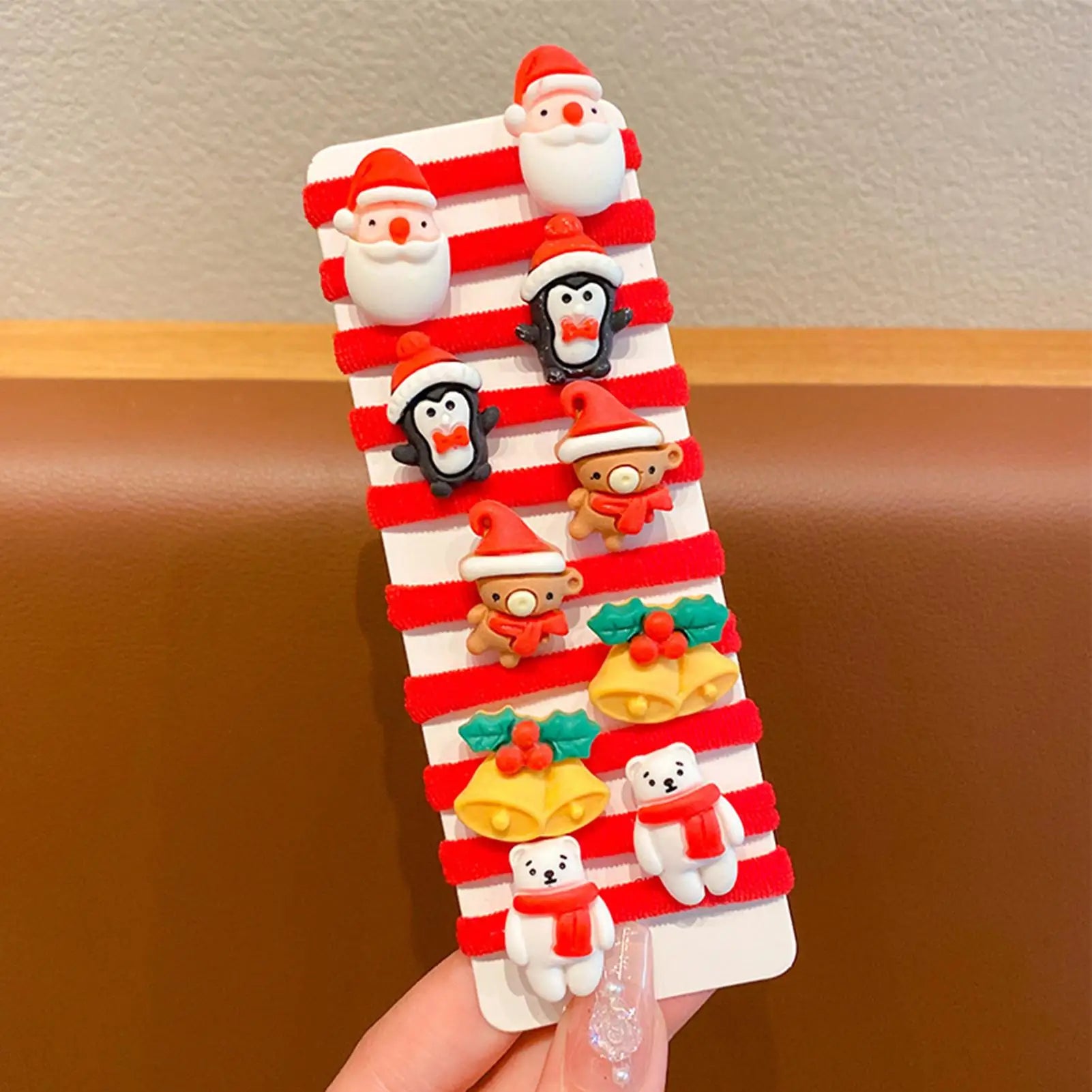 10PCS Christmas Hair Ties Cute Santa Elastic Bands Soft No Damage Ponytail Holders Santa Snowman Christmas Elastic Hair Bands Qme