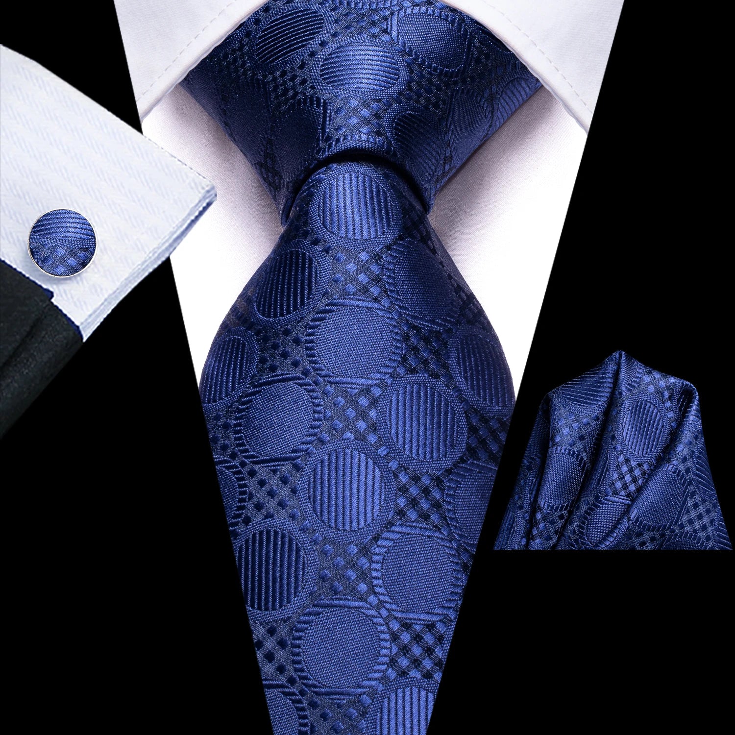 Business Tie Men Silk Blue Dots Necktie Plaid Cufflinks Wedding Qme LDSN3452
