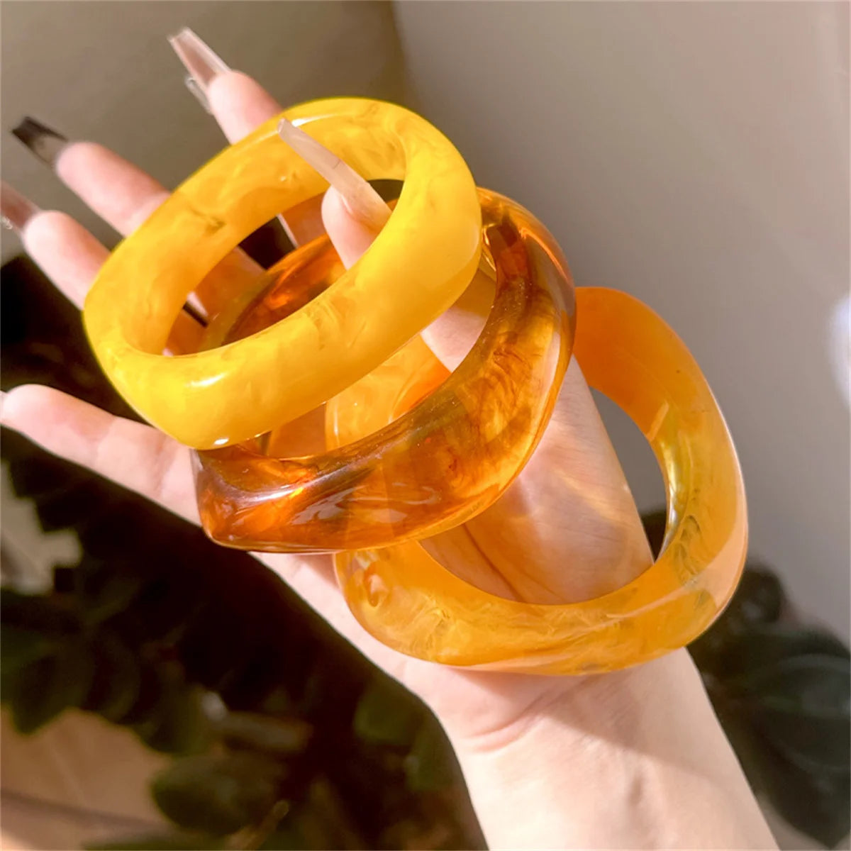 Vintage Wide Geometric Resin Hip Hop Khaki Brown Coffee Bangles Irregular Cuff Bracelets Bangles Women Pulseras Mujer Jewelry Qme