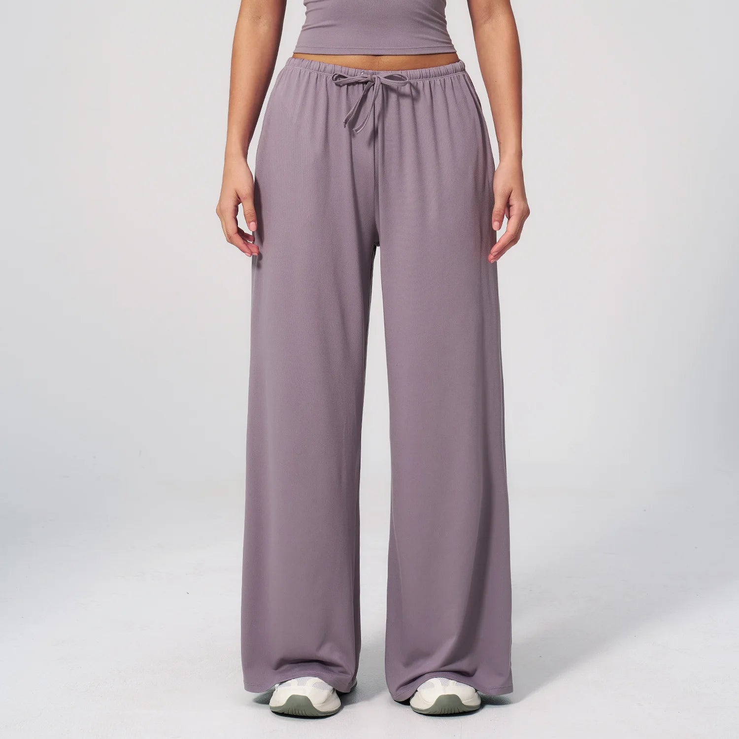 A Women Drawstring High Waist Sports Pants Quick Dry Full Length Wide Leg Yoga Trousers With Pockets For Workout Outdoor Use Qme