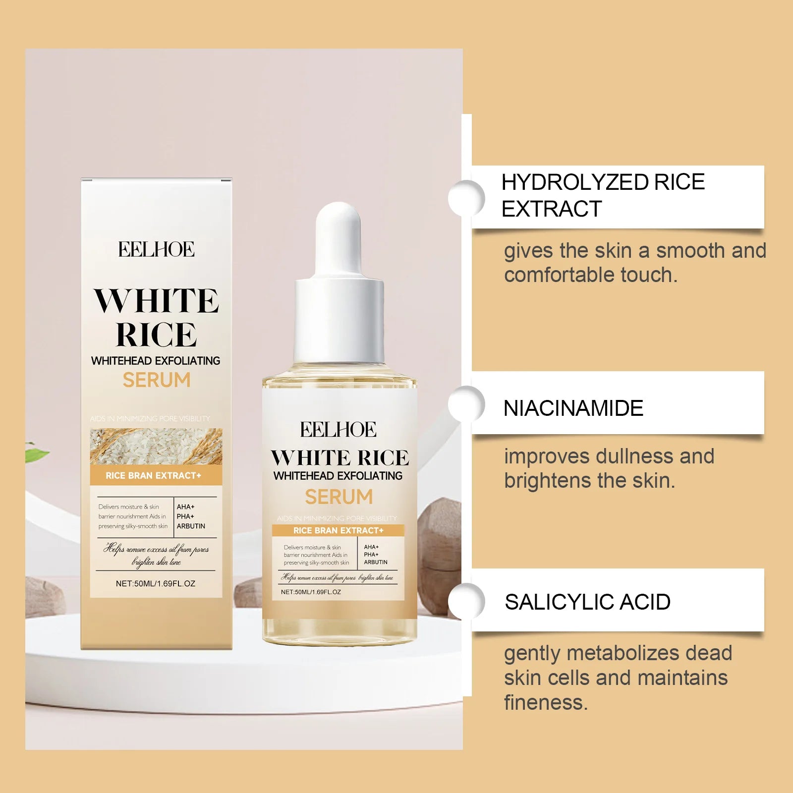 Black & White Rice Exfoliating Serum Set BHA Niacinamide Pore Minimizing & Brightening Blackhead Whitehead Remover Skincare Set Qme