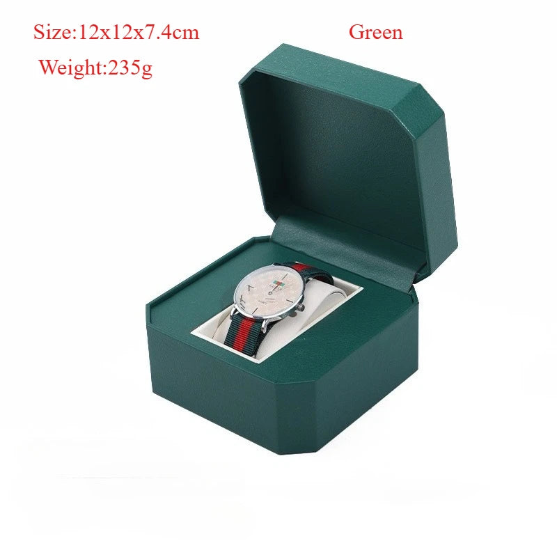 Vintage PU Watch Case Leather Octagonal/Arc Shaped Gift Watch Storage Box Stylish Watch Container Watch Display Box Qme WBO-Green