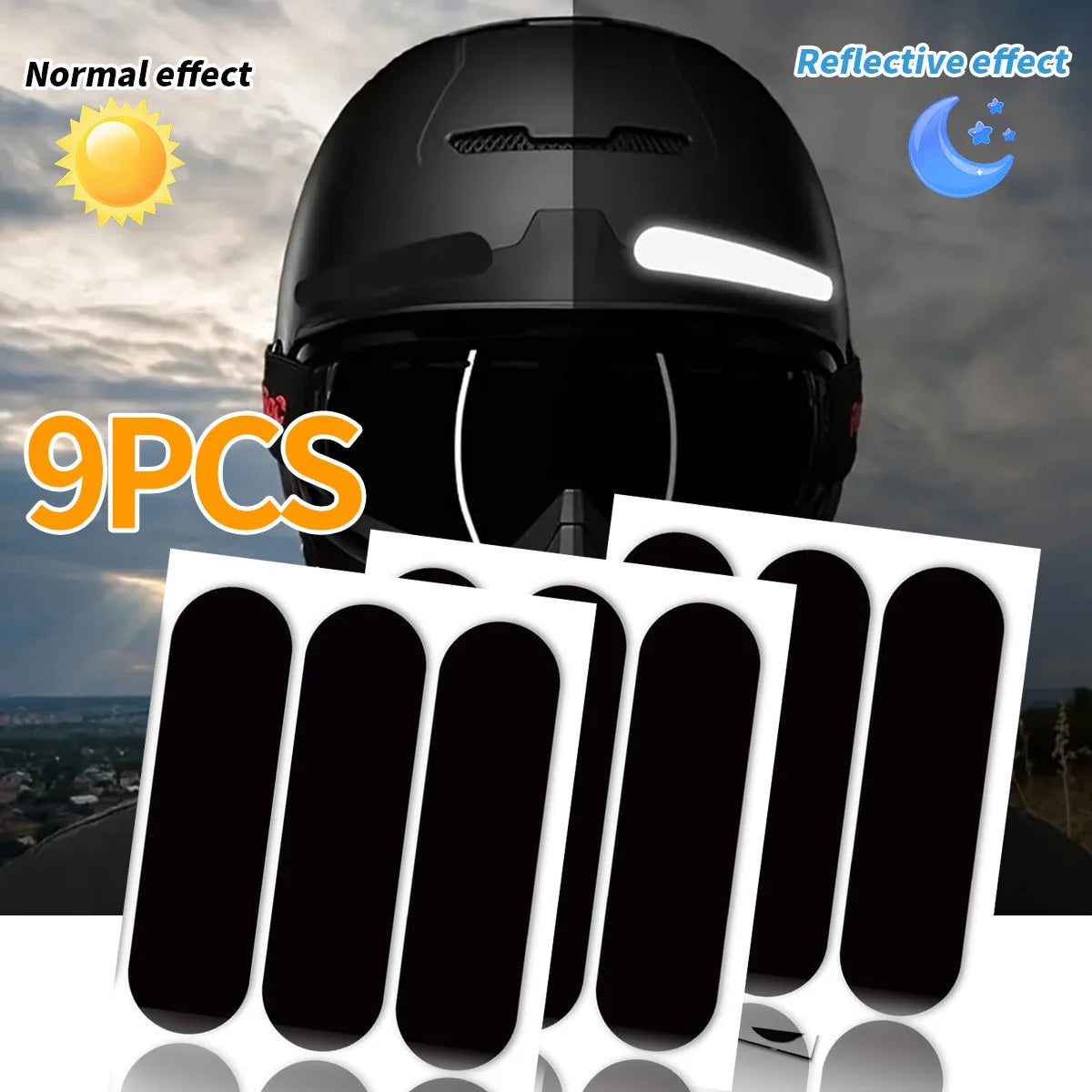 Black Helmet Warning Reflective Stickers Night Safety Driving Accessories Fluorescent Decorative Sticker Bicycle Moto Car Decal Qme 2cmX8cm-9pcs
