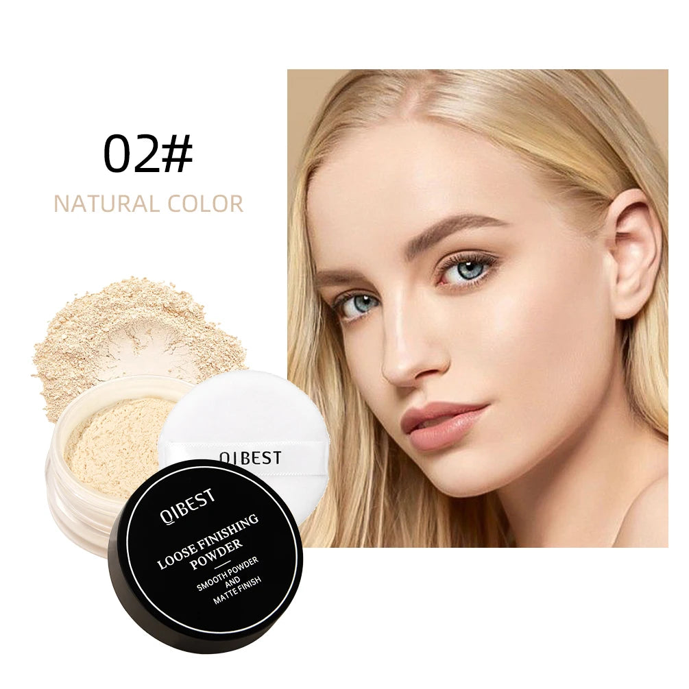 QIBEST Face Loose Powder Translucent Matte Setting Powder Oil-Control Reduce Pores Fine Line Long-Lasting Waterproof Face Makeup Qme 02