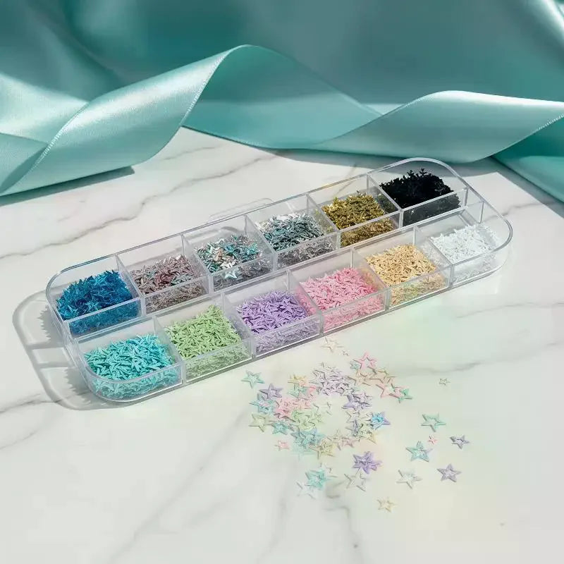 Hollow Star Nail Art Glitter Sequins 12 Grids Sparkle Flakes Wedding Qme