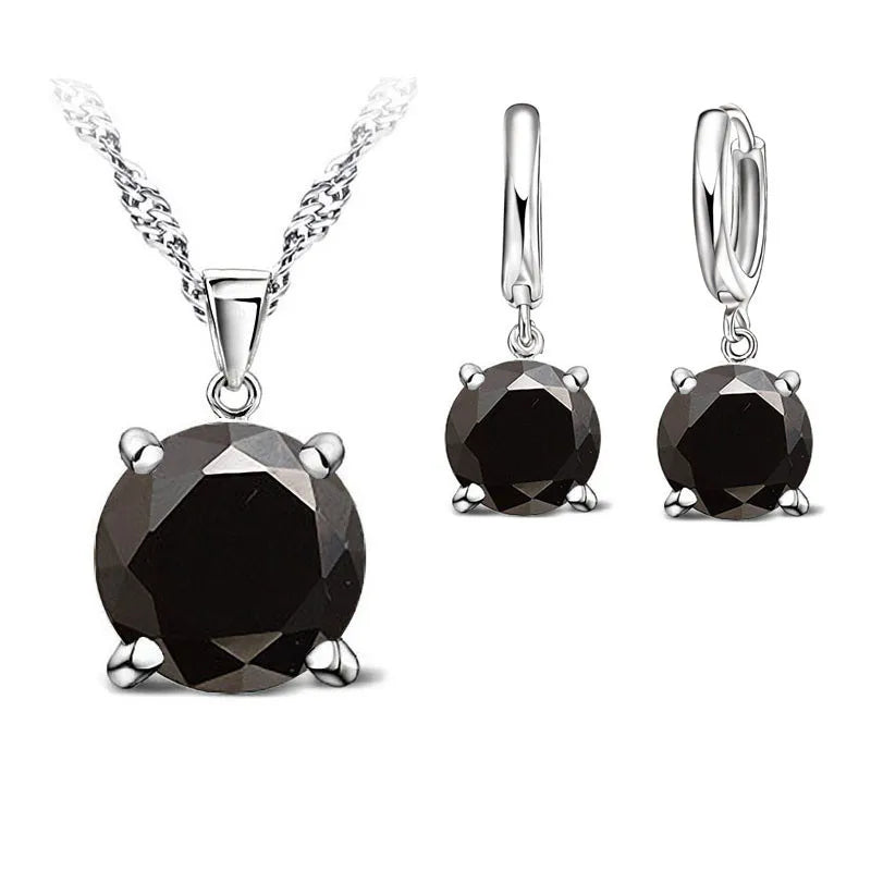 Real 925 Sterling Silver Color Earrings CZ Crystal Classic Round Earrings For Women Wedding Engagement Fashion Brand Jewelry Qme Black