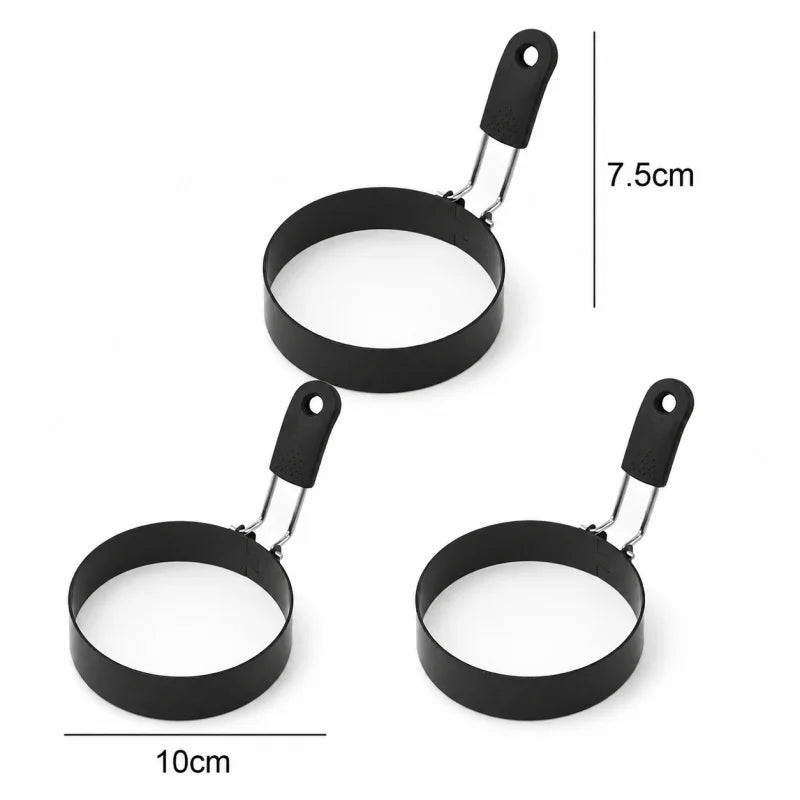 Anti-scald Egg Fried Ring Professional Stainless Steel Nonstick Round Pancake Mold Cooking Egg Mould Breakfast Sandwich Tools Qme Dia 10cm-3pcs
