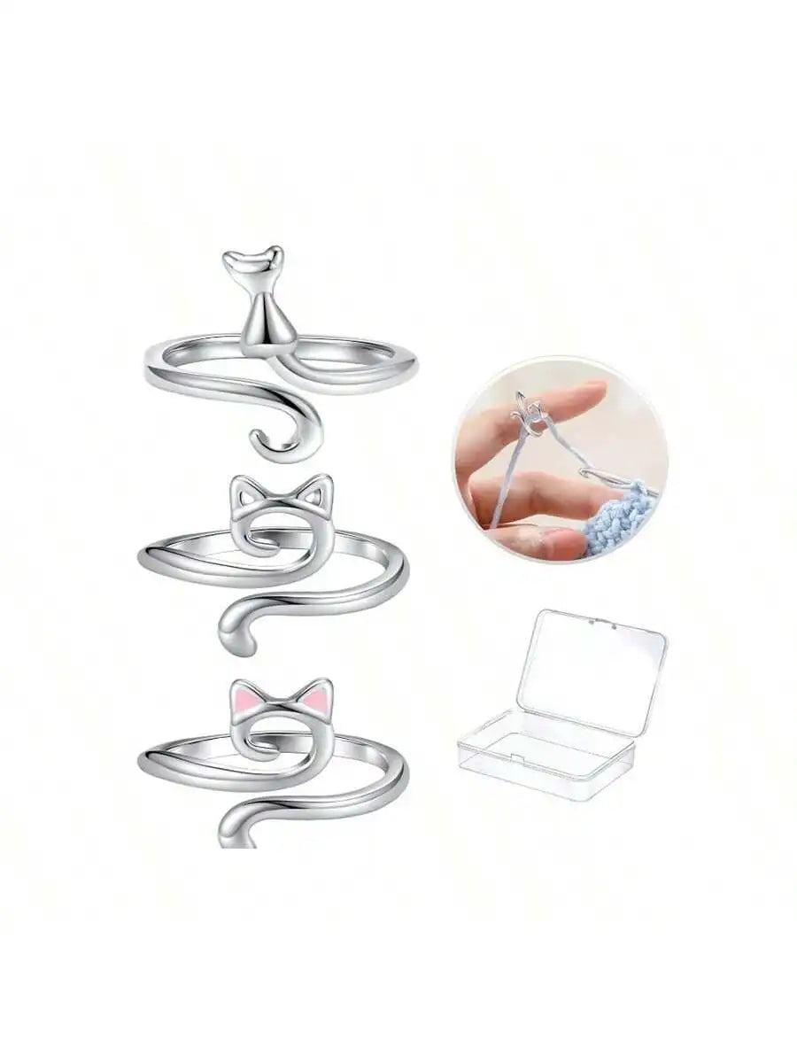 1 2 3 Adjustable Knitting Loop Crochet Ring Yarn Guides Needlework Qme kitten 3pcs with box