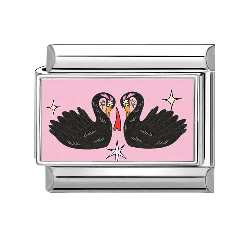 Y2K Plum Blossom Pink Black UFO Cute Flower Cat Italian Charm Link Fit 9mm Stainless Steel Module Women's Bracelet MakingJewelry Qme S 25