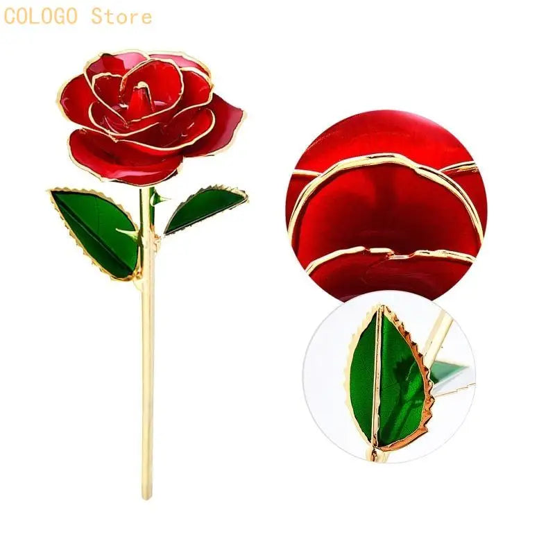 24K Plated Gold Dipped Rose Dried Flower Box Dispaly Stand Qme
