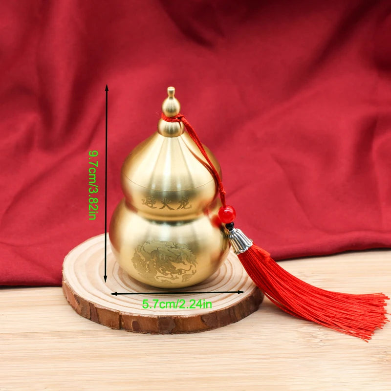 Feng Shui Chinese Brass Wu Lou Gourd Treasure Statue Table Bookshelf Qme