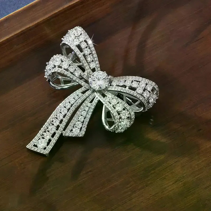 Fashion Luxurious Rhinestone Bow-knot Brooches For Women Clothing Coat Accessries Gifts Qme