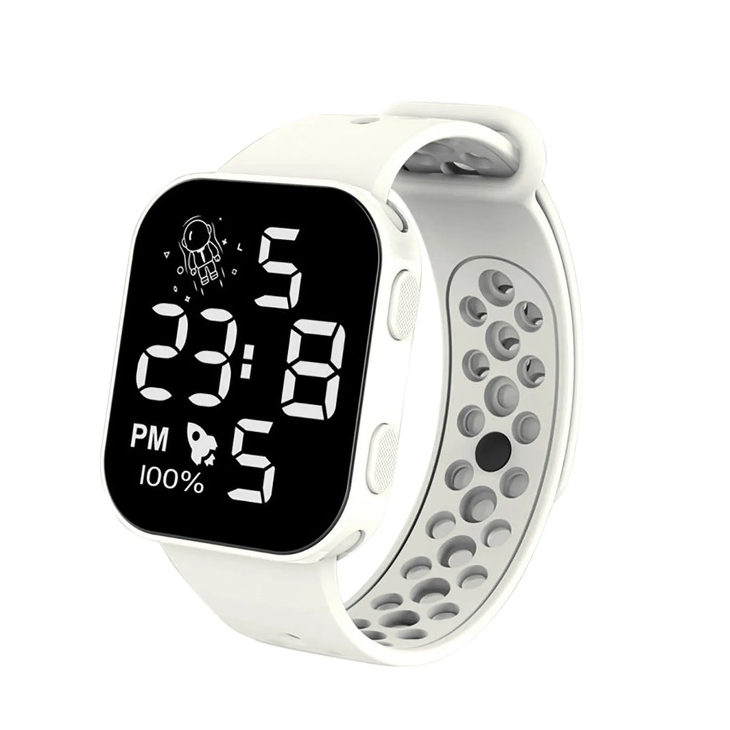 Children’s Solid Color Simple Fashion And Breathable Silicone Strap With Led Display Square Dial Calender Electronic Sport Watch Qme