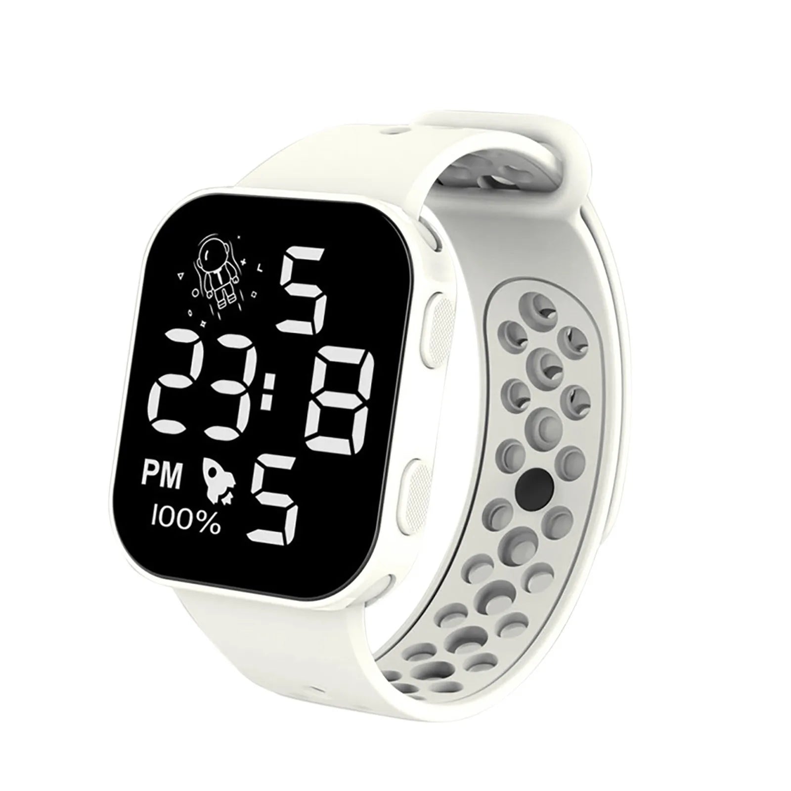 Children’s Solid Color Simple Fashion And Breathable Silicone Strap With Led Display Square Dial Calender Electronic Sport Watch Qme