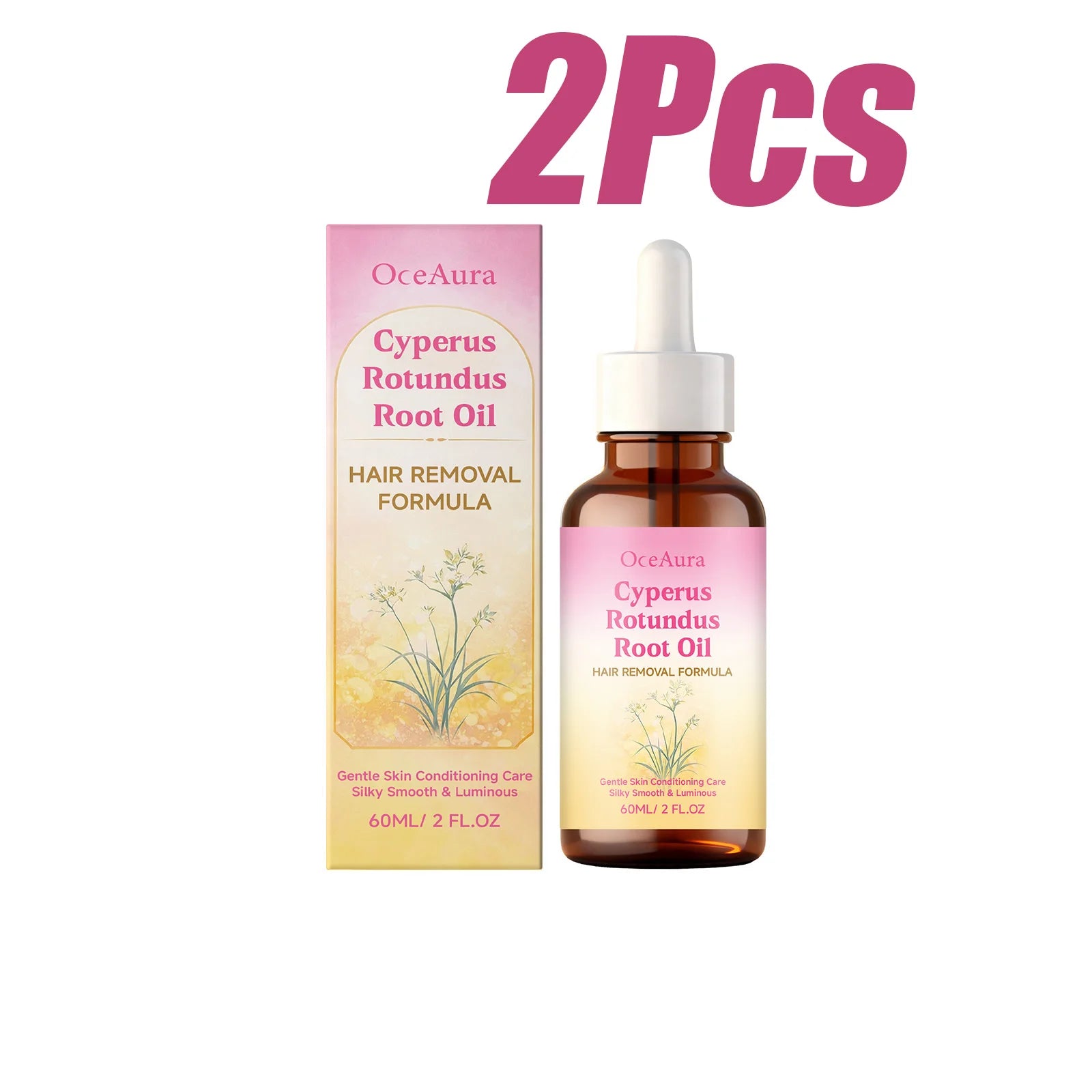 Cyperus Rotundus Root Oil for Hair Removal Smoothing Nourishing Body Skin Care Essential Oil Soothing Skin for Body Legs Arms Qme 2 x 60ml Boxed