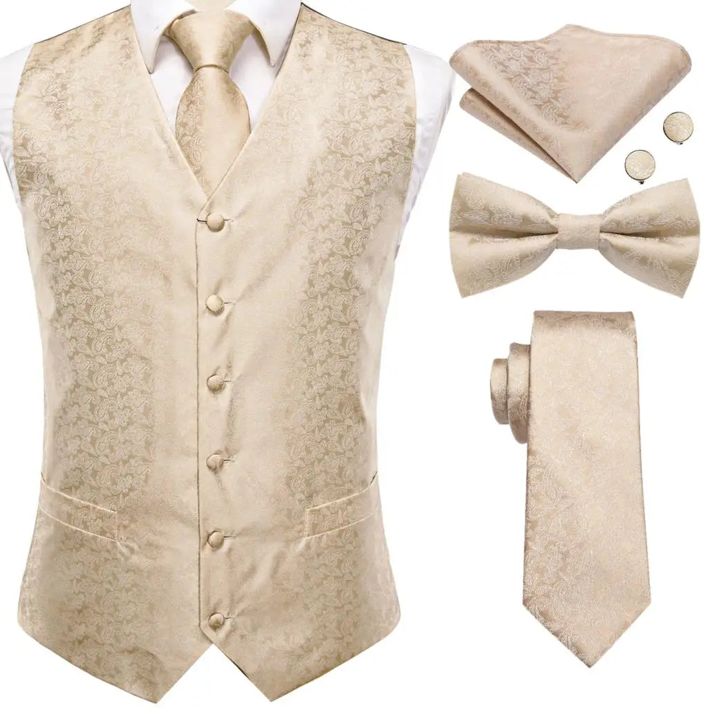 Luxury Gold Mens Suit Vest Red Blue Green Yellow Waistcoat Tie Bowtie Qme 0036-0560 XL