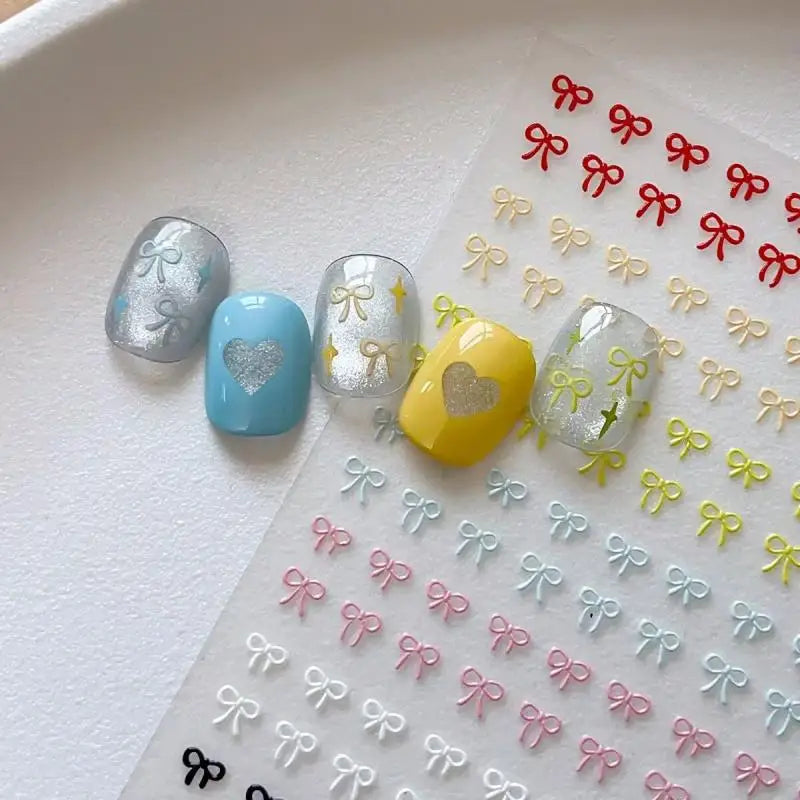 1 Sheet Mixed Bow Relief Cute Bowknot Nail Charms Manicure Decoration Qme