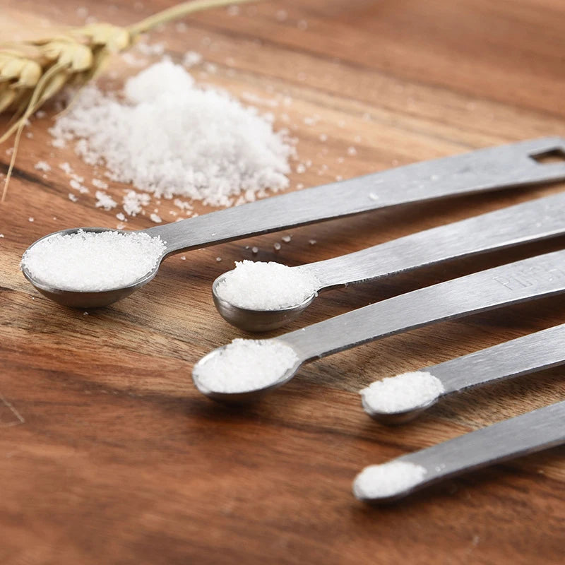 5Pcs/Set Measuring Spoon Stainless Steel Coffee Seasoning Multiple Size Spoon. Qme