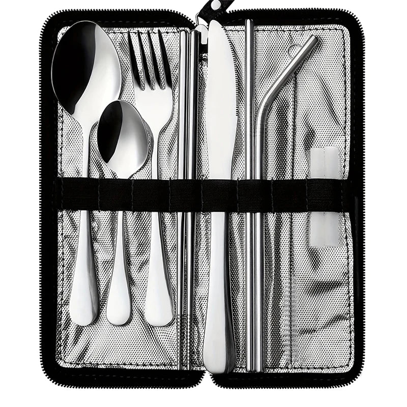 Portable Utensils Travel Camping Cutlery Stainless Steel Tableware Qme
