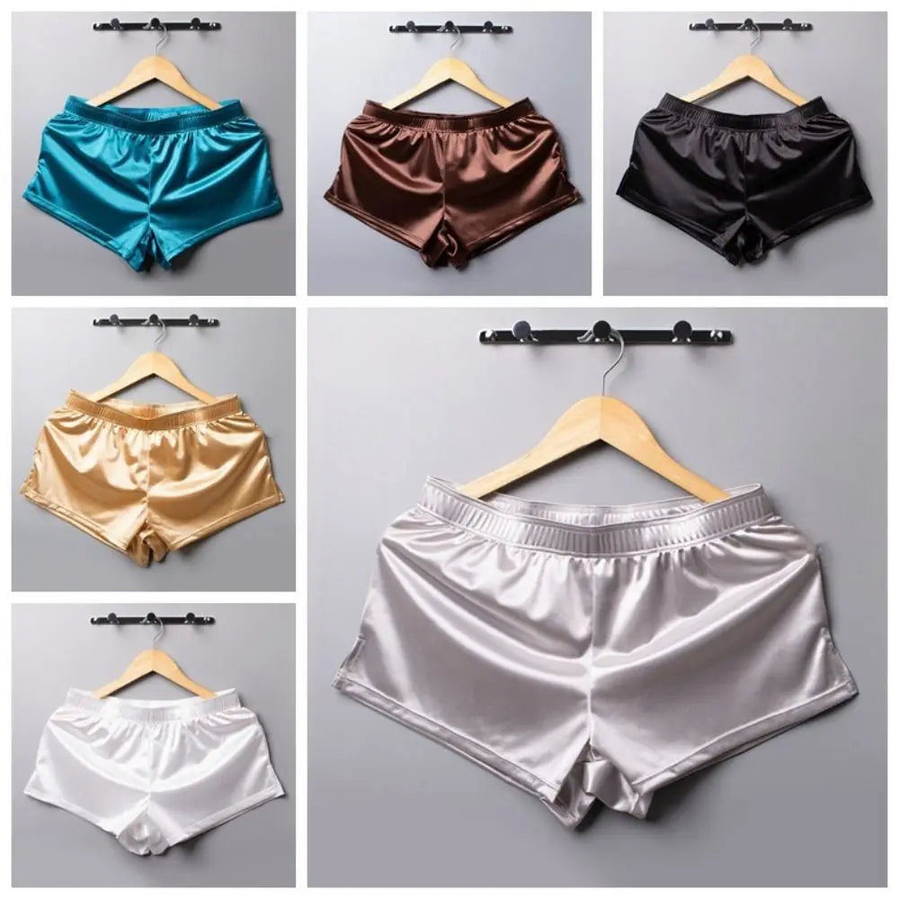 Lounge Bottoms Ice Silk Satin Boxer Shorts Casual Loose Male Panties Qme