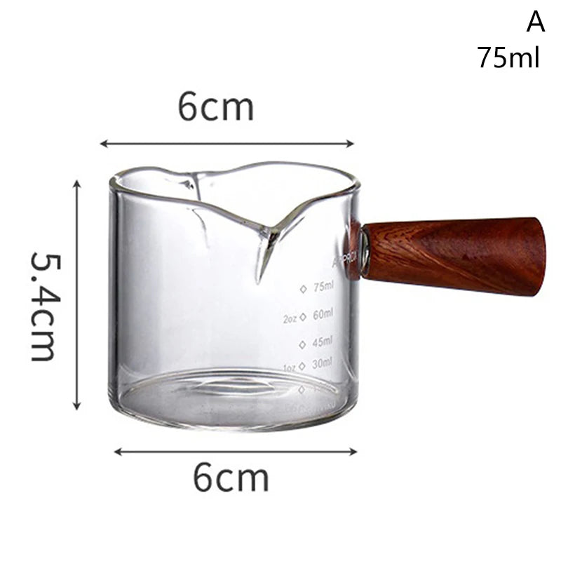 70/75ml Espresso Shot Glass Double Spout Glass Measuring Cup Heat-Resistant Handle Clear Scale Wine Milk Coffee Measure Jug Qme A