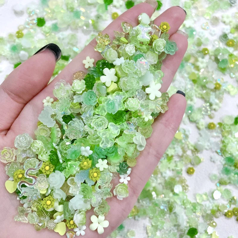 3D Nail Charms Multi Heart Flower Butterfly Rhinestones Manicure DIY Qme Green