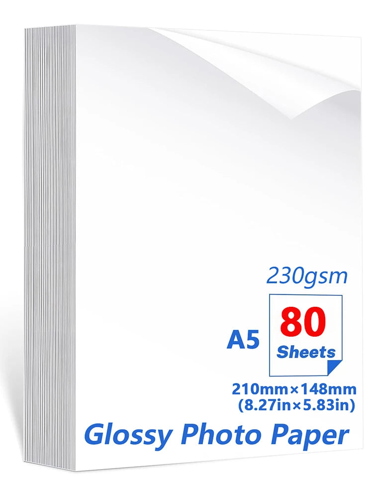 A5 Photo Paper , Waterproof Glossy for Photo Paper，A5 Size 230gsm Waterproof Embossed Card Paper Inkjet Photo Paper Qme 80sheets A5