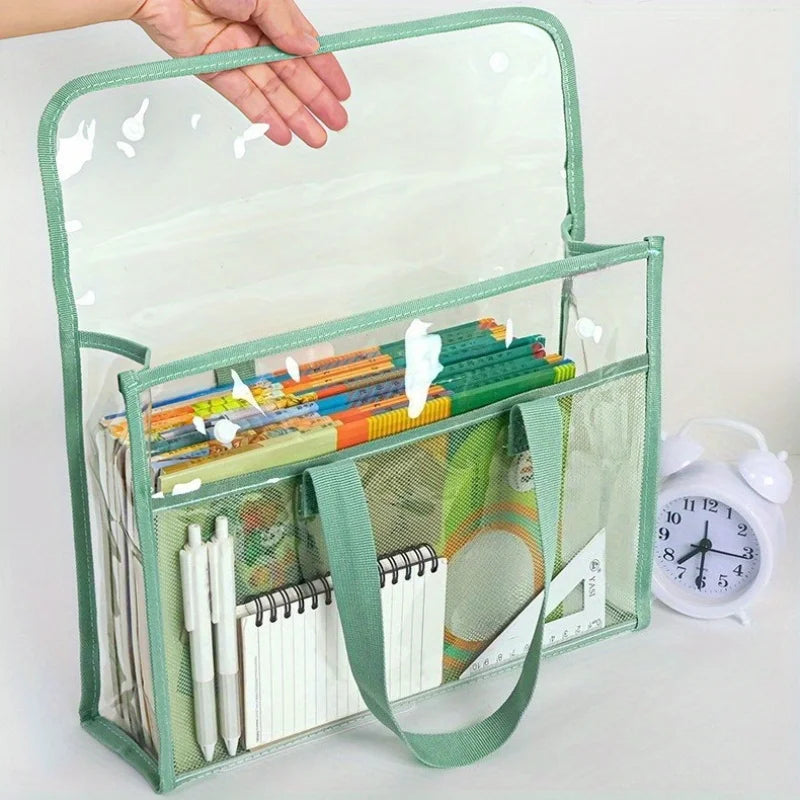 2pcs Large-capacity Transparent PP File Bag, Suitable for Stationery- Durable Portable File Box with Visible Content Design Qme
