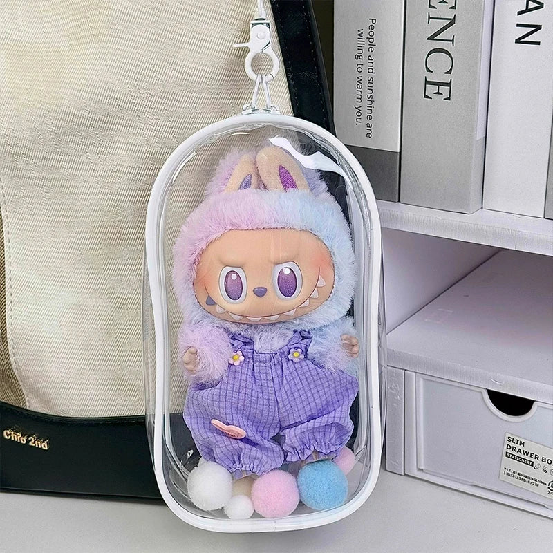 1 Labubu dust cover, PVC transparent portable storage bag for outdoor use, Labubu doll walking bag Qme WHITE